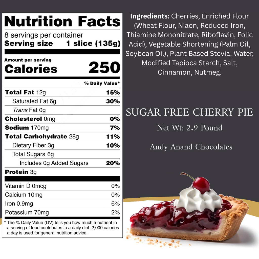 Andy Anand Sugar Free Cherry Pie - Enjoy the amazing taste of a classic Cherry Pie without the sugar! (2.9 lbs)