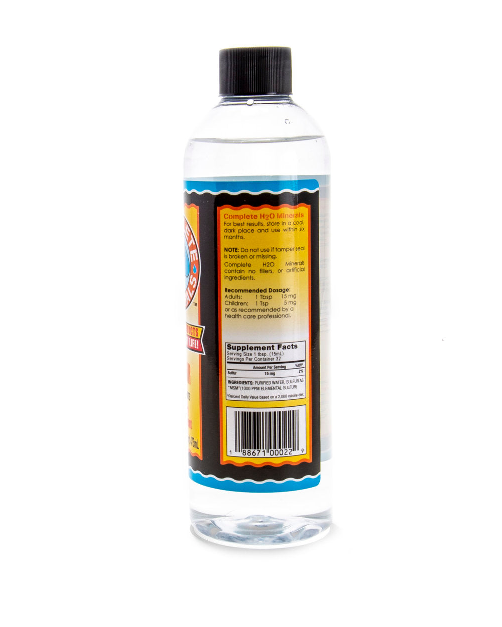 Clear bottle with a label on a white background