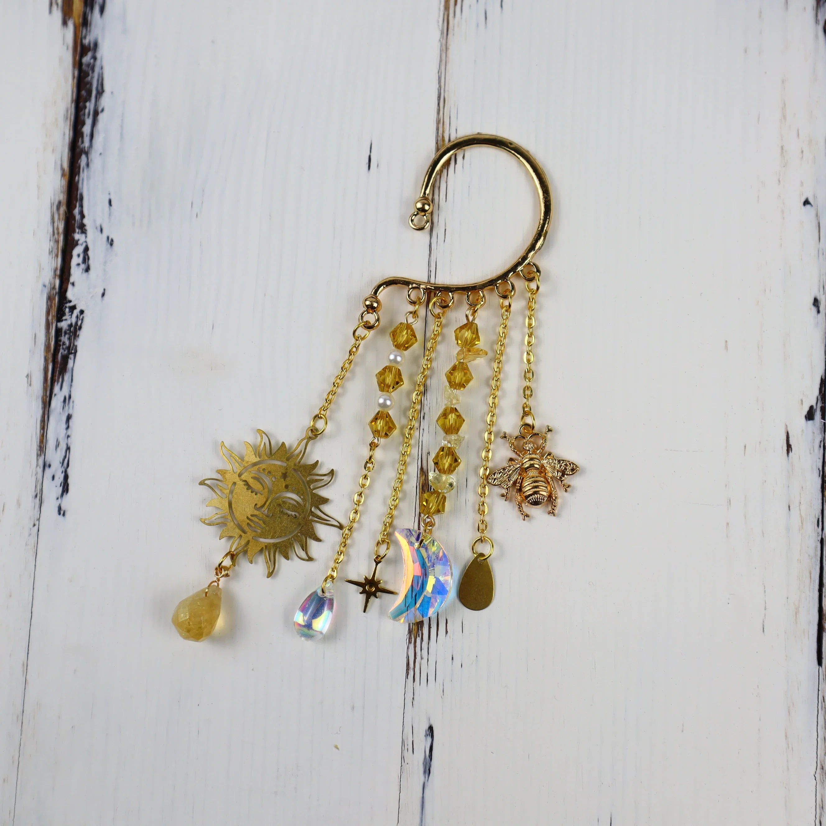 Gold Ear Cuff Charm Crystal Earrings