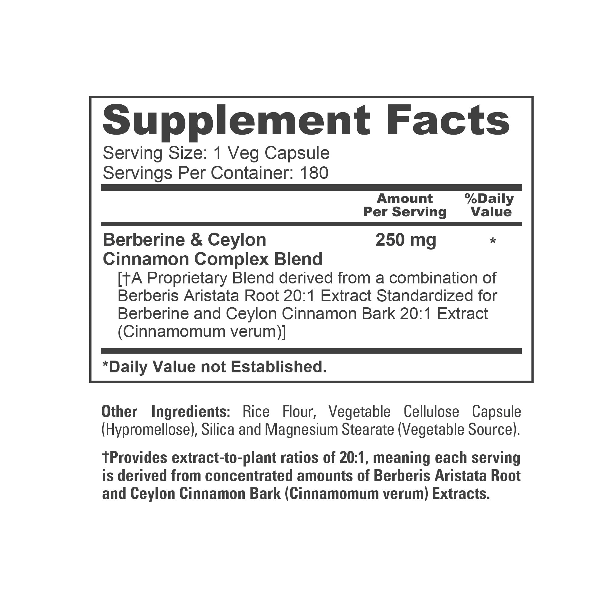 NusaPure Berberine with Ceylon Cinnamon 20:1 Extract, 250 mg 180 Veggie Capsules, Vegetarian, Non-GMO Supplement, (Berberine Complex)