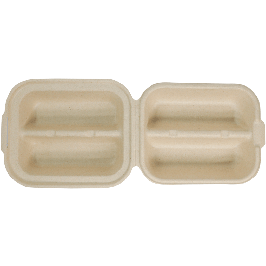 World Centric 8 x 5 x 3 in Fiber Taco Box 2-Compartment Compostable Takeout Container (QTY 300), SKU TO-SC-T2-LFS