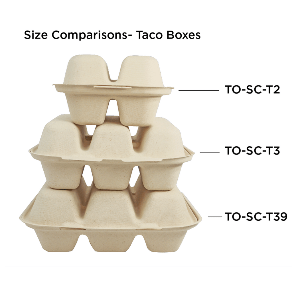 World Centric 8 x 5 x 3 in Fiber Taco Box 2-Compartment Compostable Takeout Container (QTY 300), SKU TO-SC-T2-LFS