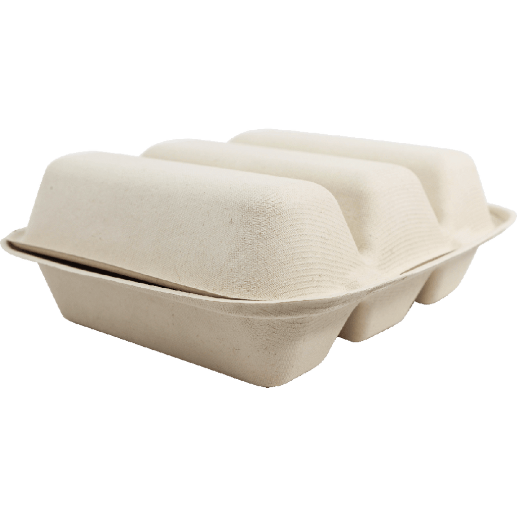 World Centric 3-Compartment Fiber Taco Box, 9 x 8 x 3 in (QTY 300), SKU TO-SC-T39-LFS