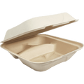 World Centric 8 x 8 x 3 in Fiber Clamshell, 3-Compartment PLA Lined (QTY 300), SKU TO-SC-U8TL-LF