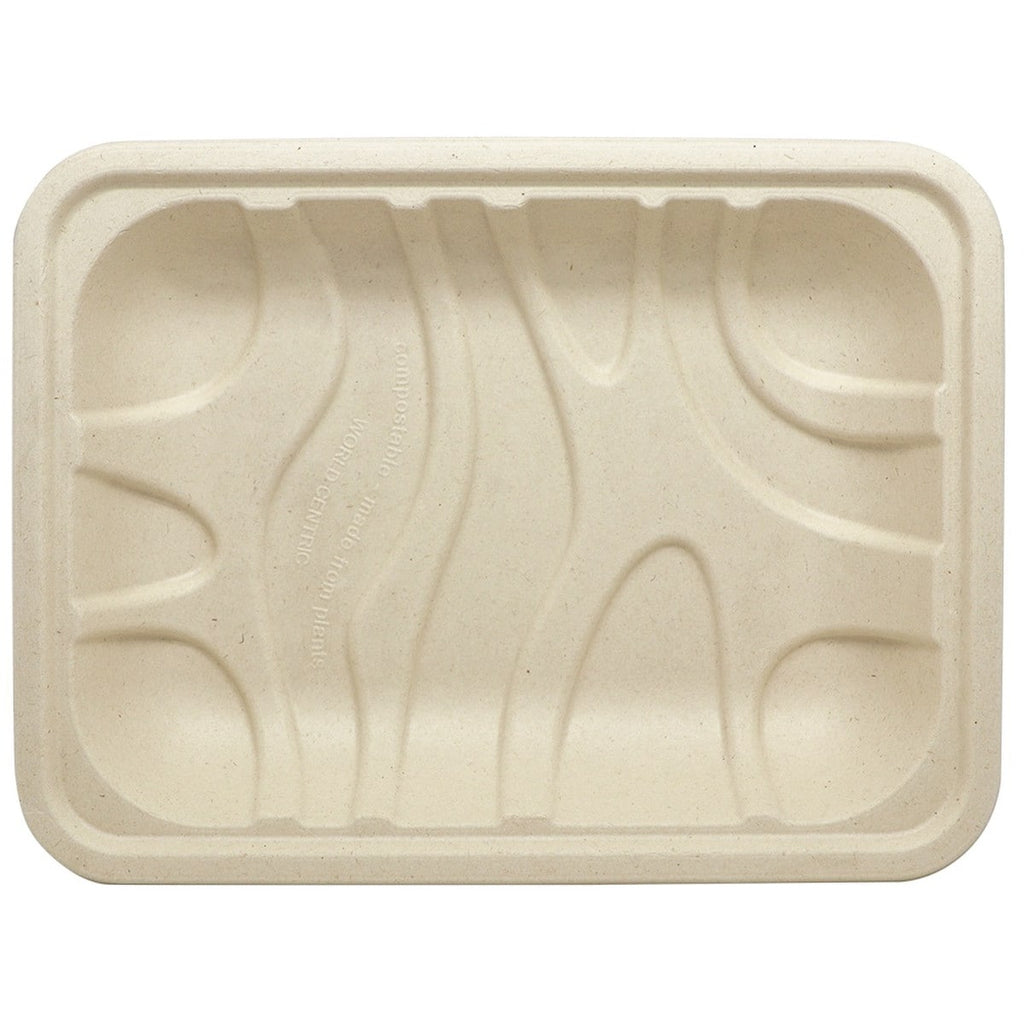 World Centric 3P Meat & Produce Tray, Unbleached Plant Fiber (QTY 450), SKU TR-SC-3P-LFS