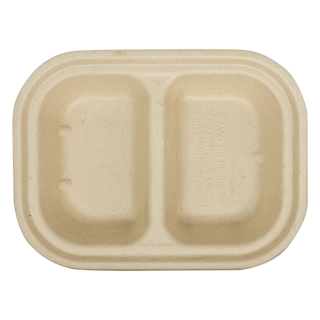 World Centric 14 oz Compostable Fiber Container, 2-Compartment, 8 x 6 x 1.5 in (QTY 400), SKU TR-SC-U8D-LFS