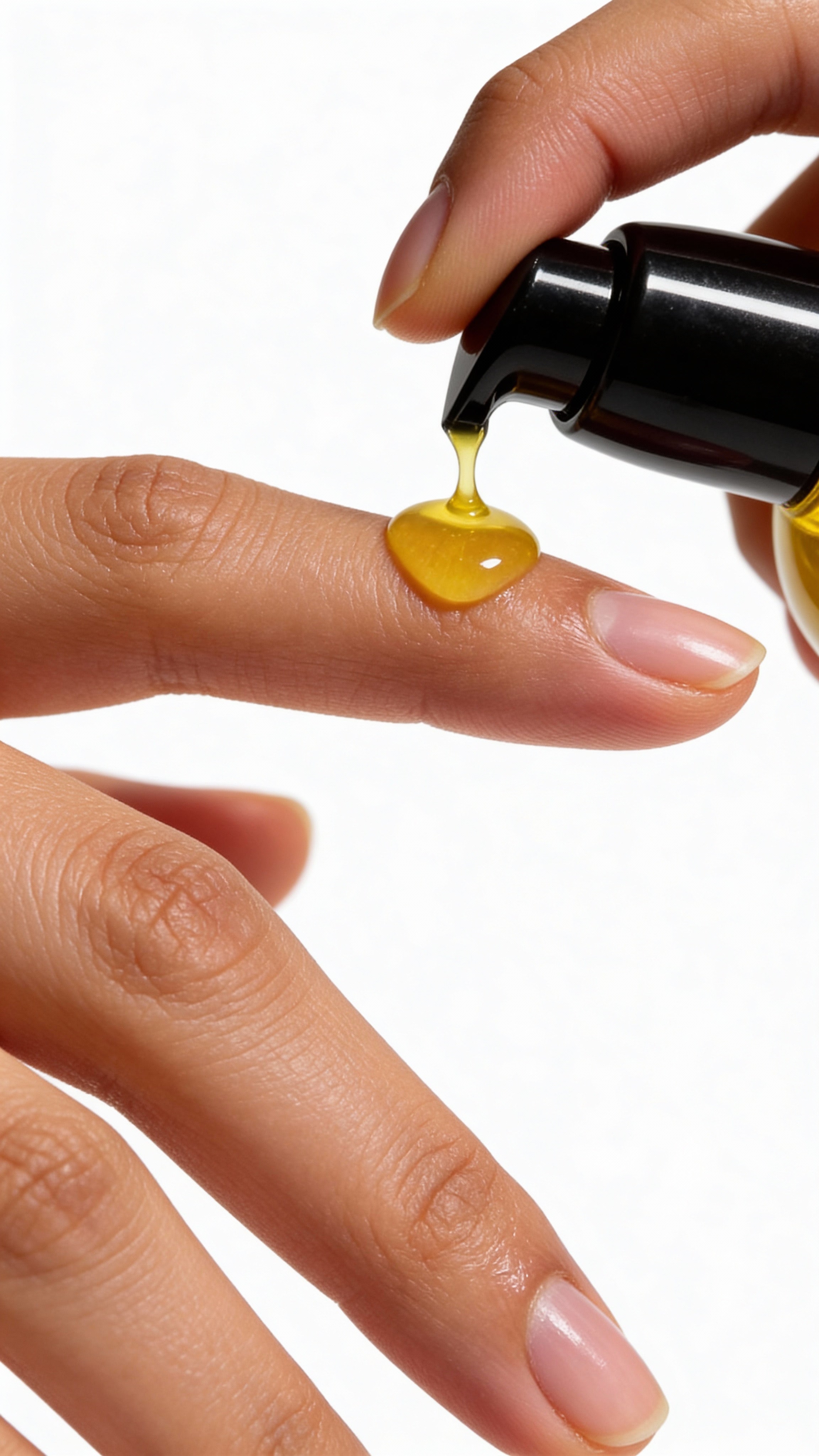Hand holding a dropper with yellow liquid over another hand on a white background The Lymphatic Detox System