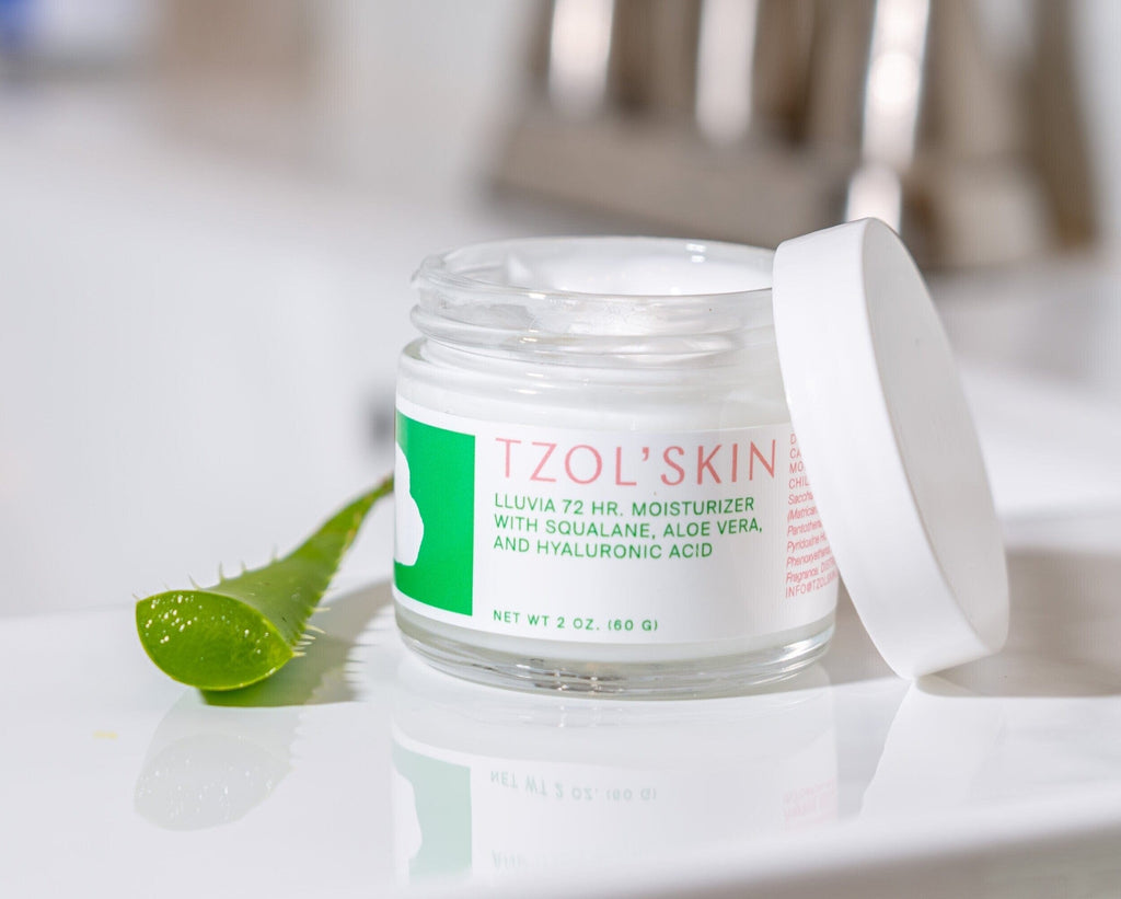 TZOL’SKIN Lluvia 72HR Moisturizer with squalane, aloe vera and hyaluronic acid hydrating face cream for long-lasting moisture, dry skin care and facial hydration, 2 oz skincare jar with fresh aloe vera leaf
