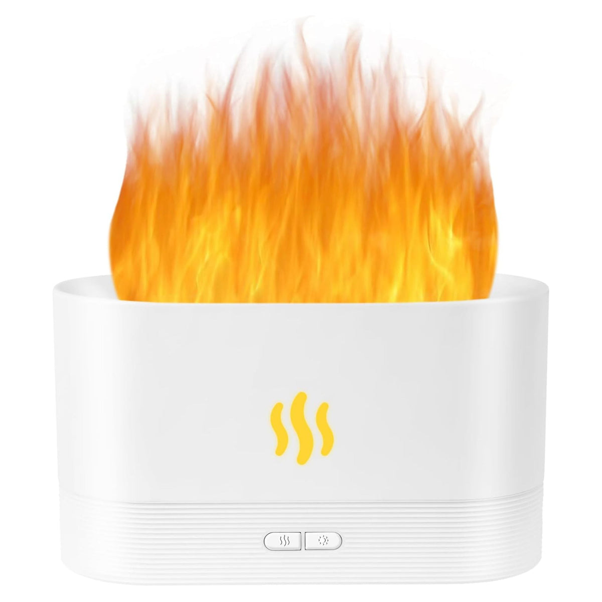 White electronic device with flame effect on a white background