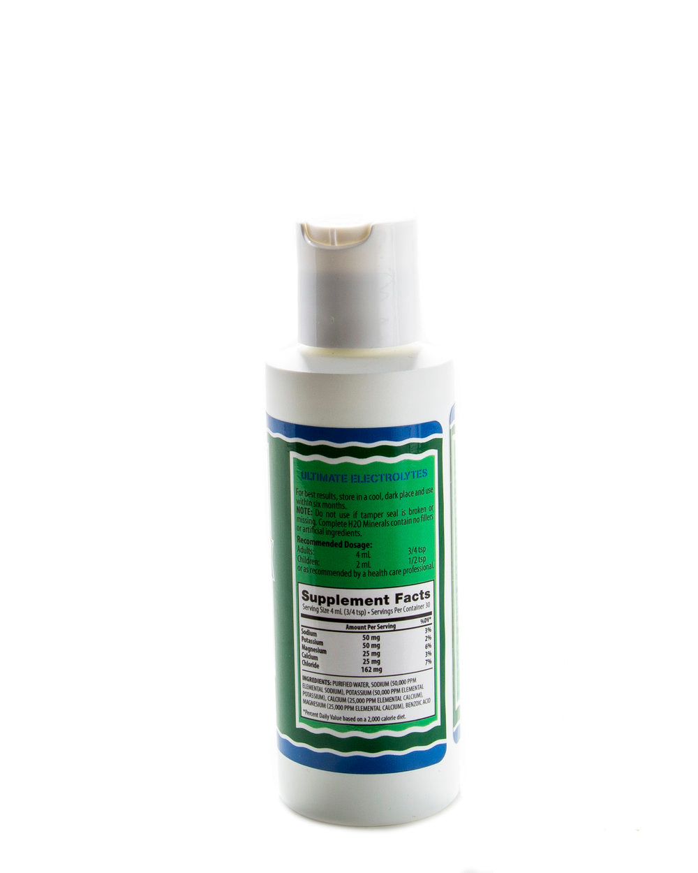 Bottle with a green label on a white background