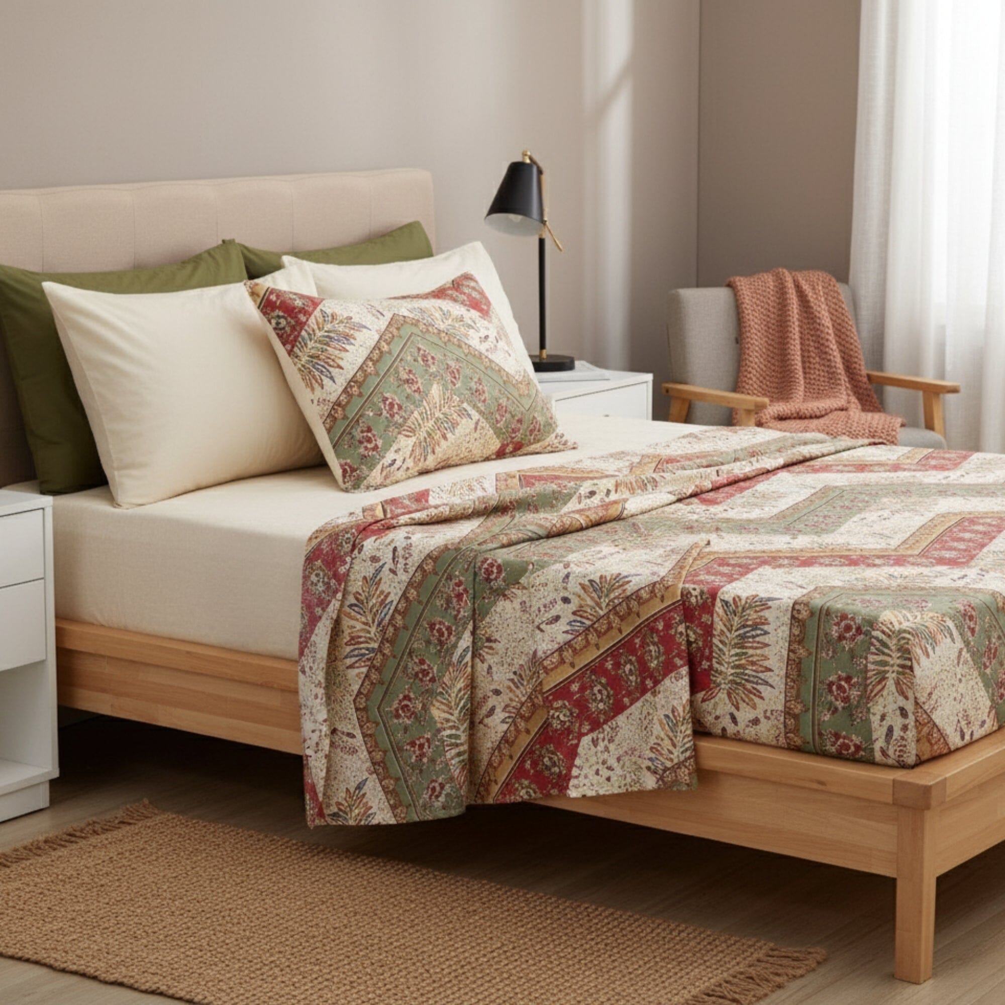DaDa Bedding Cranberry Sage Floral Flat Sheet Set