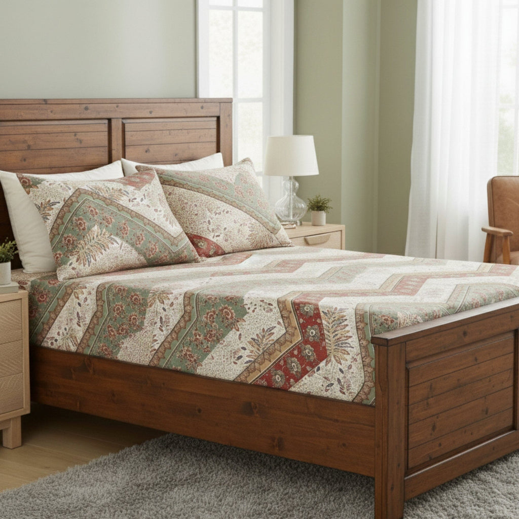 DaDa Bedding Cranberry Sage Floral Fitted Sheet Set