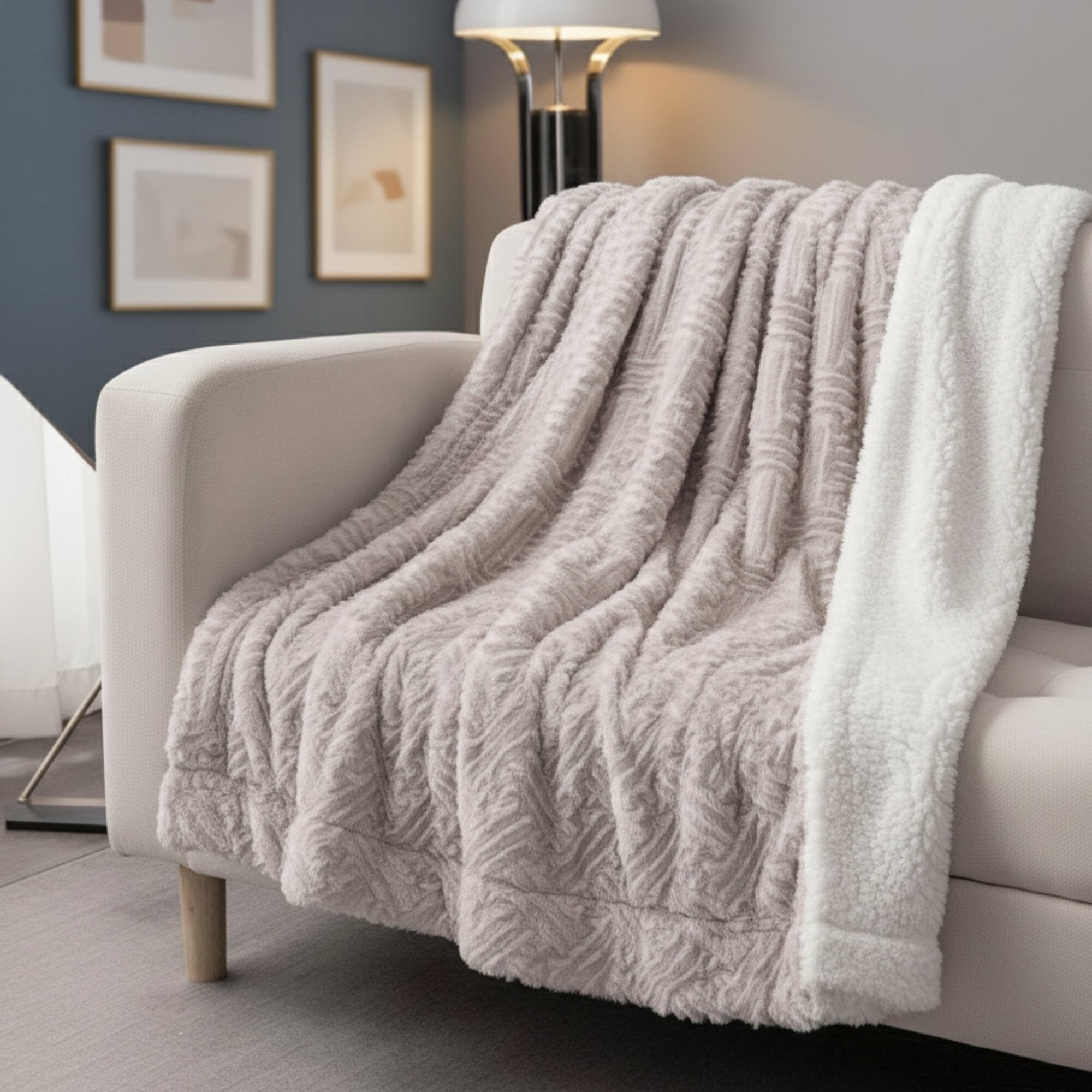 DaDalogy Lavender Grey Faux Fur Sherpa Throw Blanket