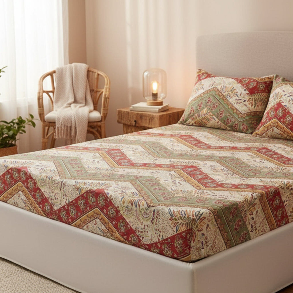 DaDa Bedding Cranberry Sage Floral Fitted Sheet Set