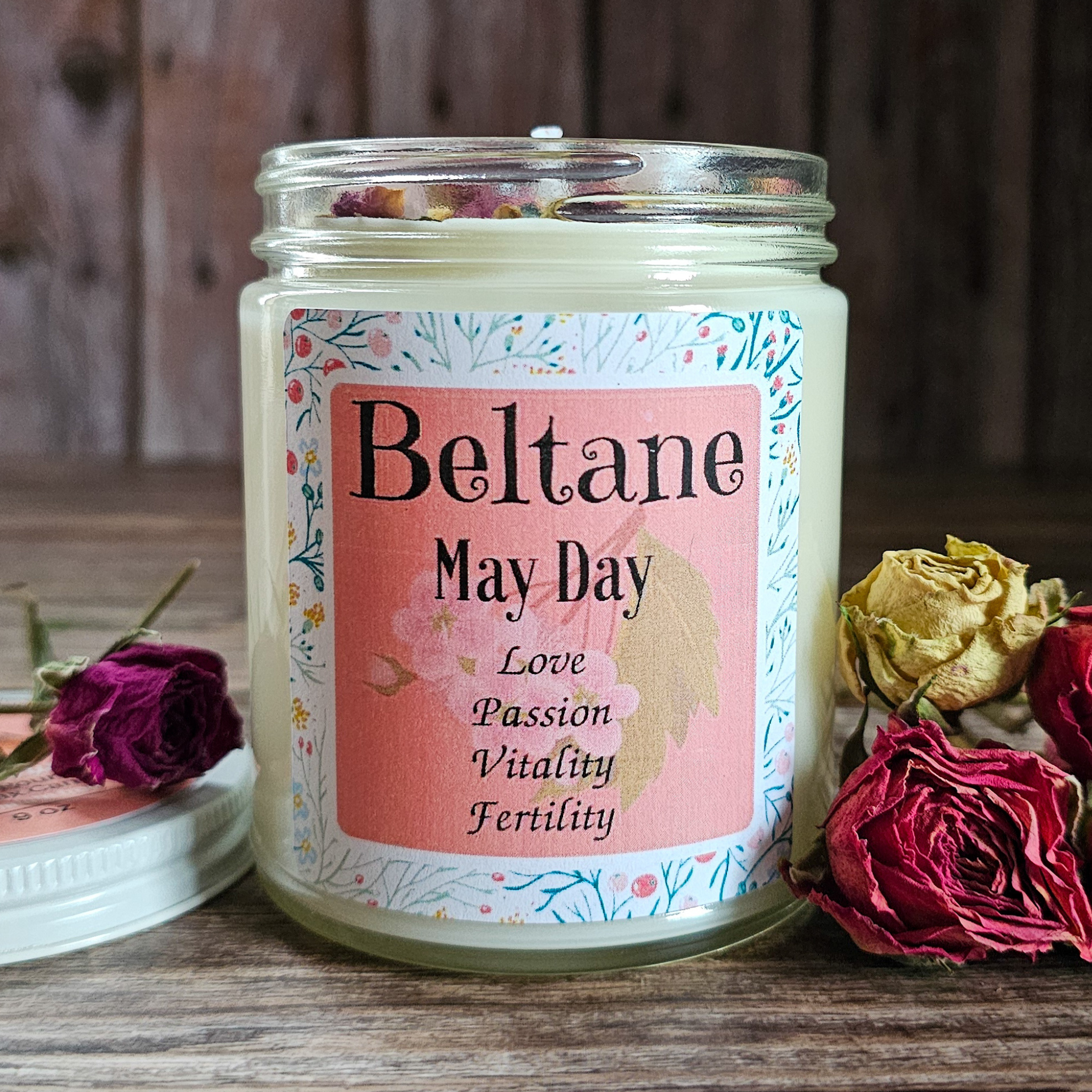 Beltane Ritual Candle – Honey Vanilla Floral Soy Candle for Passion, Love & Spring Renewal