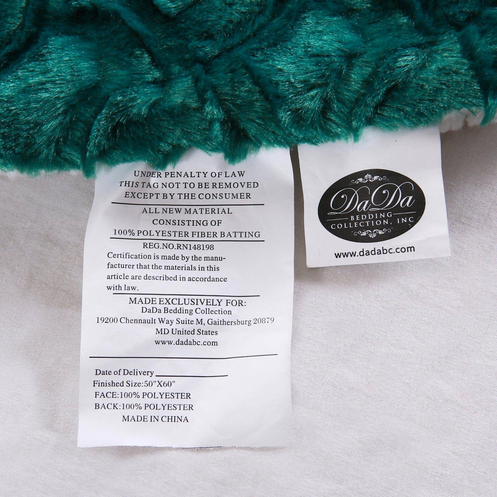DaDa Bedding Emerald Green Blue Faux Fur Sherpa Throw Blanket