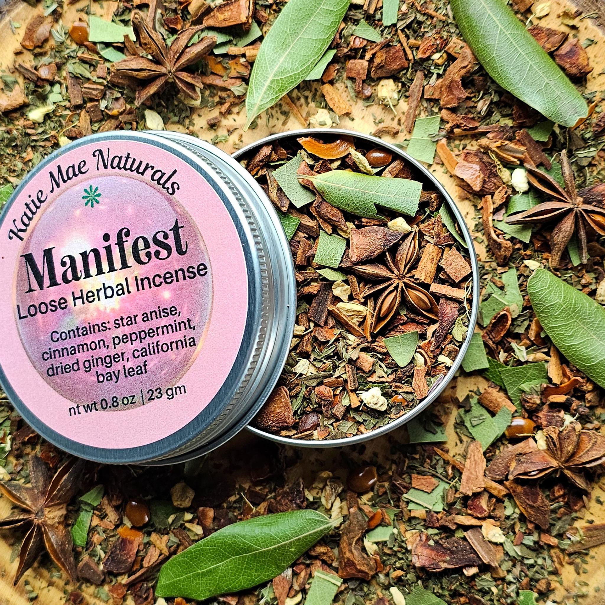 Manifest Herbal Incense – Cinnamon Bay Leaf Ritual Blend for Abundance, Intention & Positive Energy