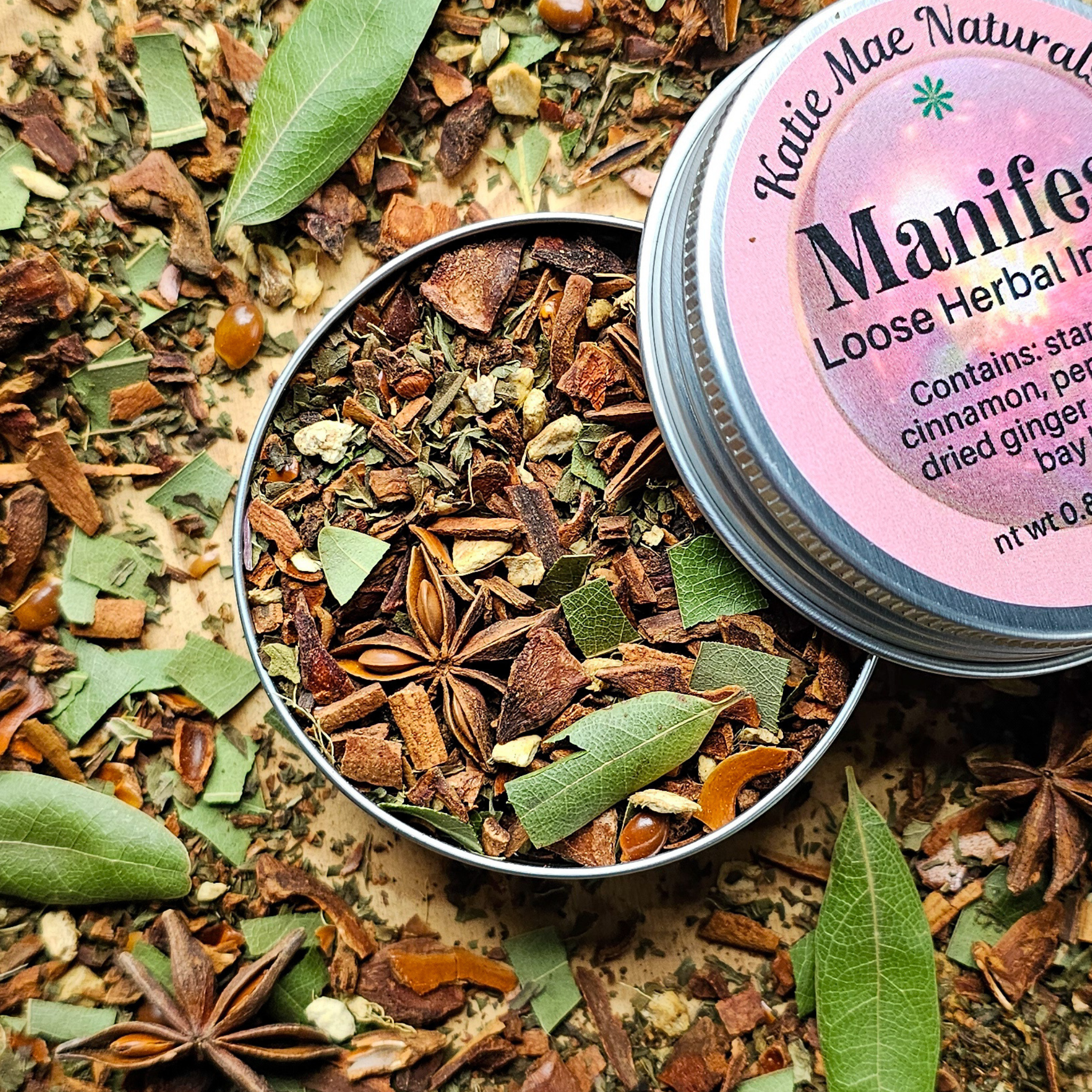 Manifest Herbal Incense – Cinnamon Bay Leaf Ritual Blend for Abundance, Intention & Positive Energy