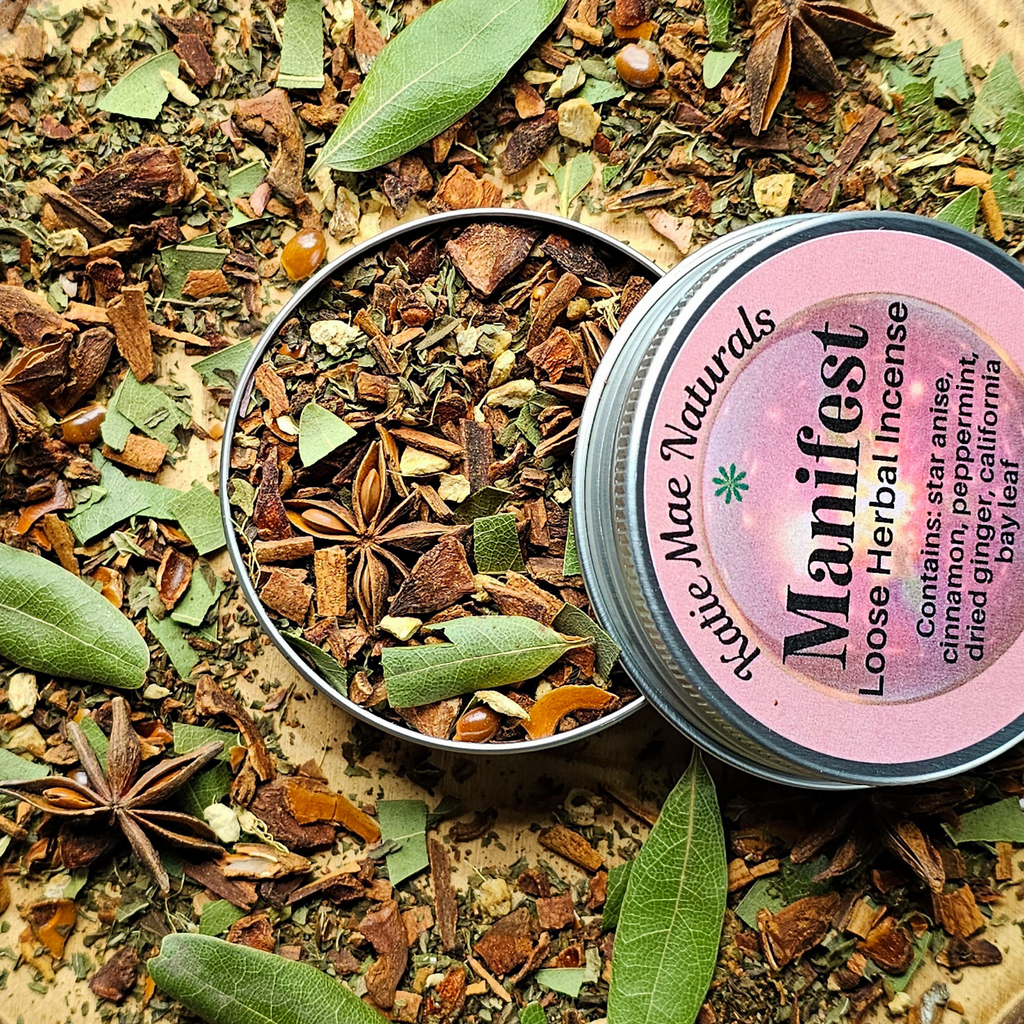 Manifest Herbal Incense – Cinnamon Bay Leaf Ritual Blend for Abundance, Intention & Positive Energy