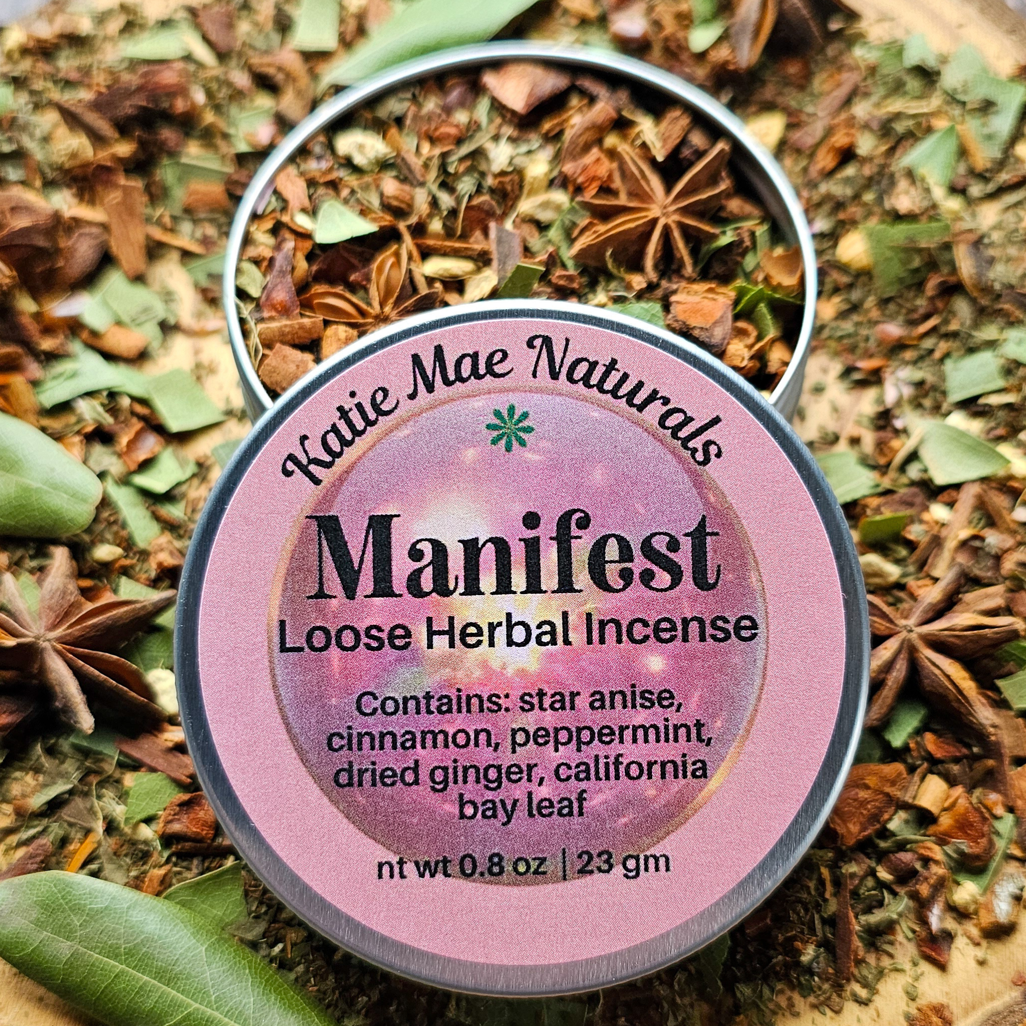 Manifest Herbal Incense – Cinnamon Bay Leaf Ritual Blend for Abundance, Intention & Positive Energy