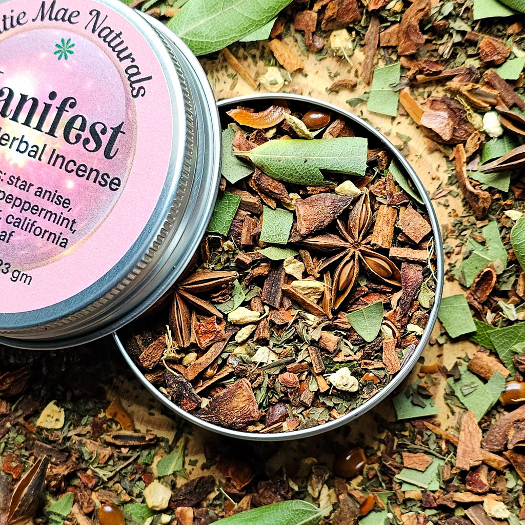 Manifest Herbal Incense – Cinnamon Bay Leaf Ritual Blend for Abundance, Intention & Positive Energy