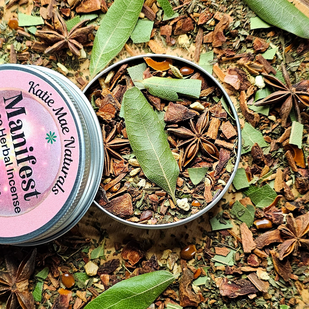 Manifest Herbal Incense – Cinnamon Bay Leaf Ritual Blend for Abundance, Intention & Positive Energy