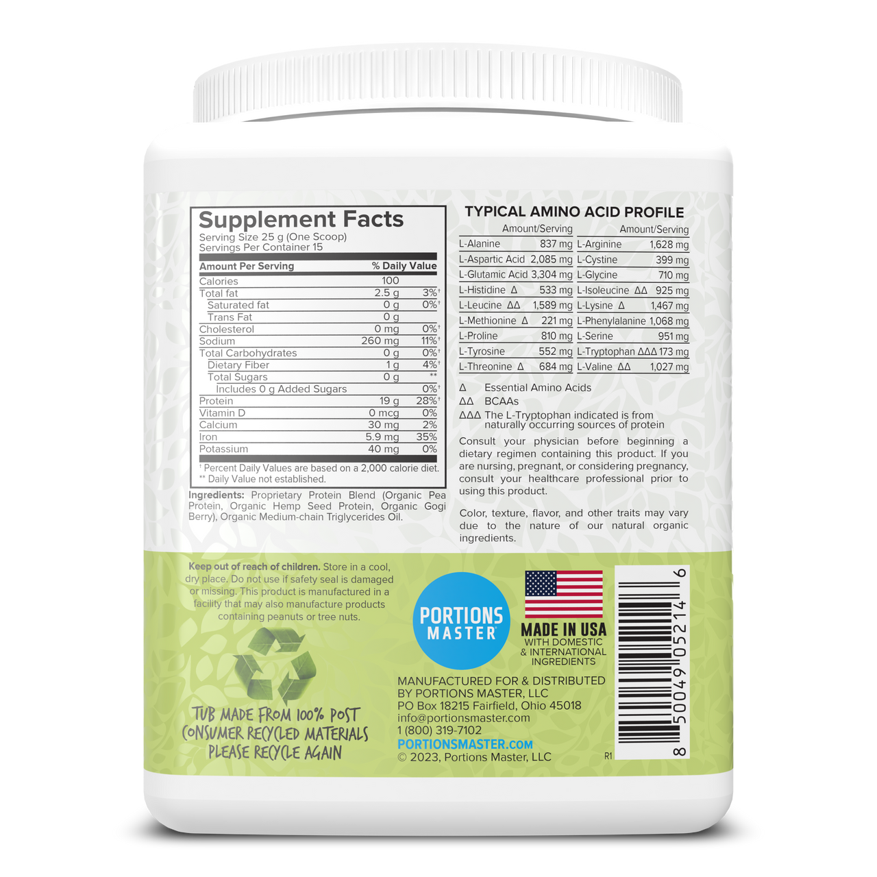 Portions Master Vegan Protein Blend Unflavored