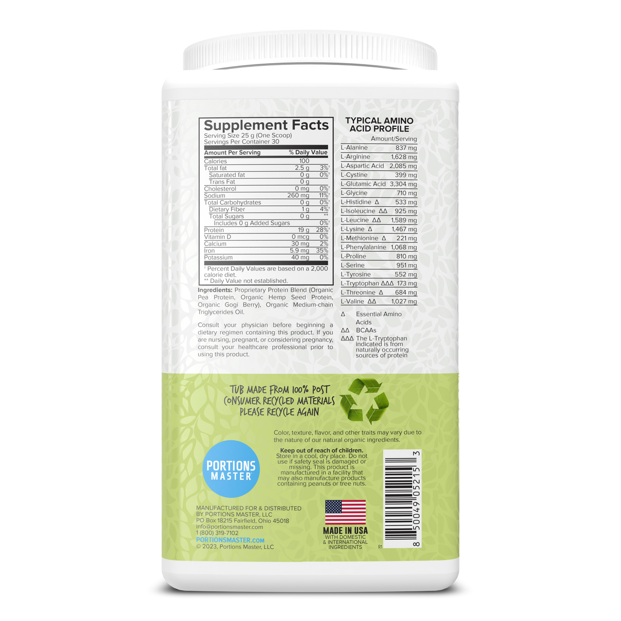 Portions Master Vegan Protein Blend Unflavored