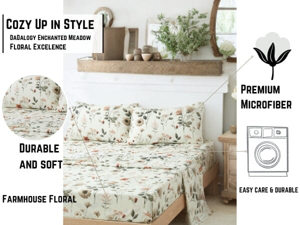 DaDalogy Enchanted Meadow Floral Microfiber Sheet Set