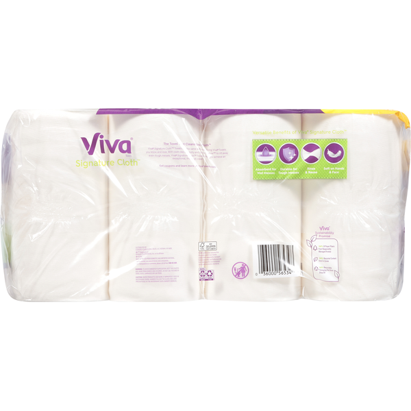 Viva Signature Cloth Choose-A-Sheet Triple Roll paper towels, 8 triple rolls (24 regular rolls) in white packaging with purple, green, and yellow accents.