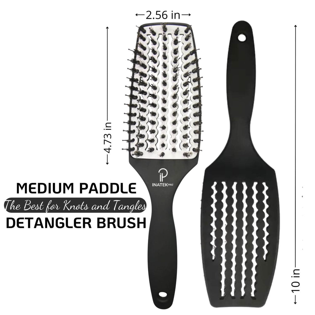 INATEKPRO Curved Vented Boar Bristle Detangler Brush - WHITE | MEDIUM