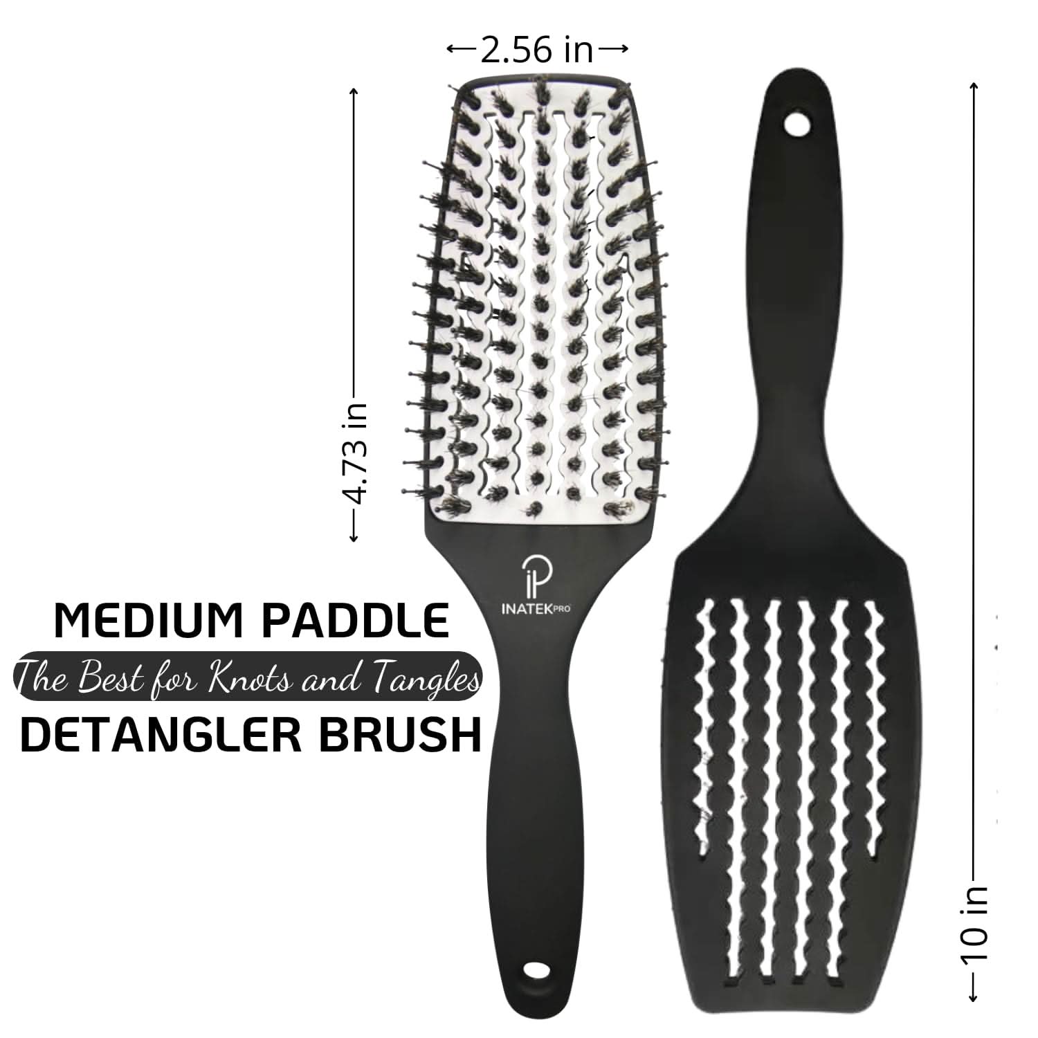 INATEKPRO Curved Vented Boar Bristle Detangler Brush - WHITE | MEDIUM