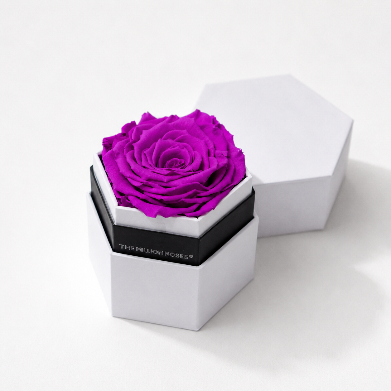 One in a Million™ White Hexagon Box | Bright Purple Rose