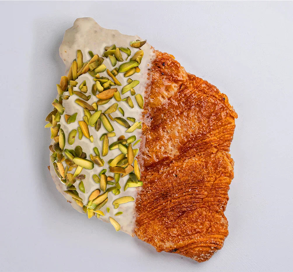 Andy Anand White Chocolate Pistachios Croissants, 10 Pcs - 2 lbs. Handcrafted Treats with Rich Chocolate Filling Inside and Crunchy Pistachios Topping