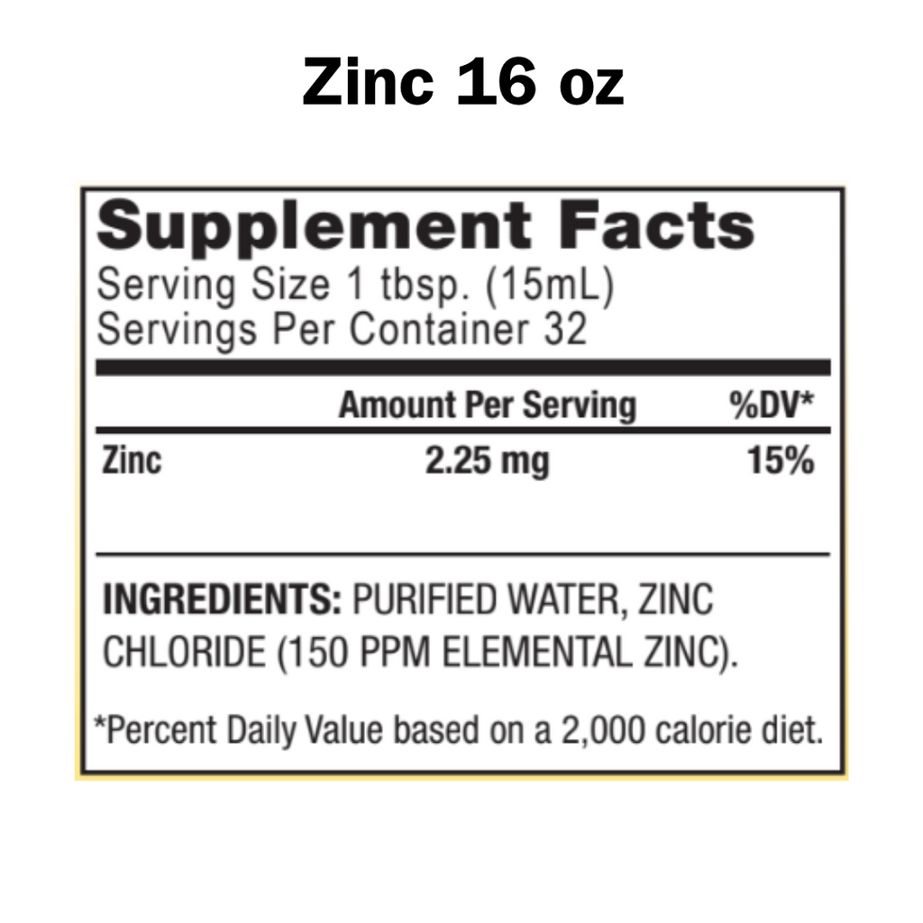 Supplement facts label for a product containing zinc, with serving size and ingredient list.