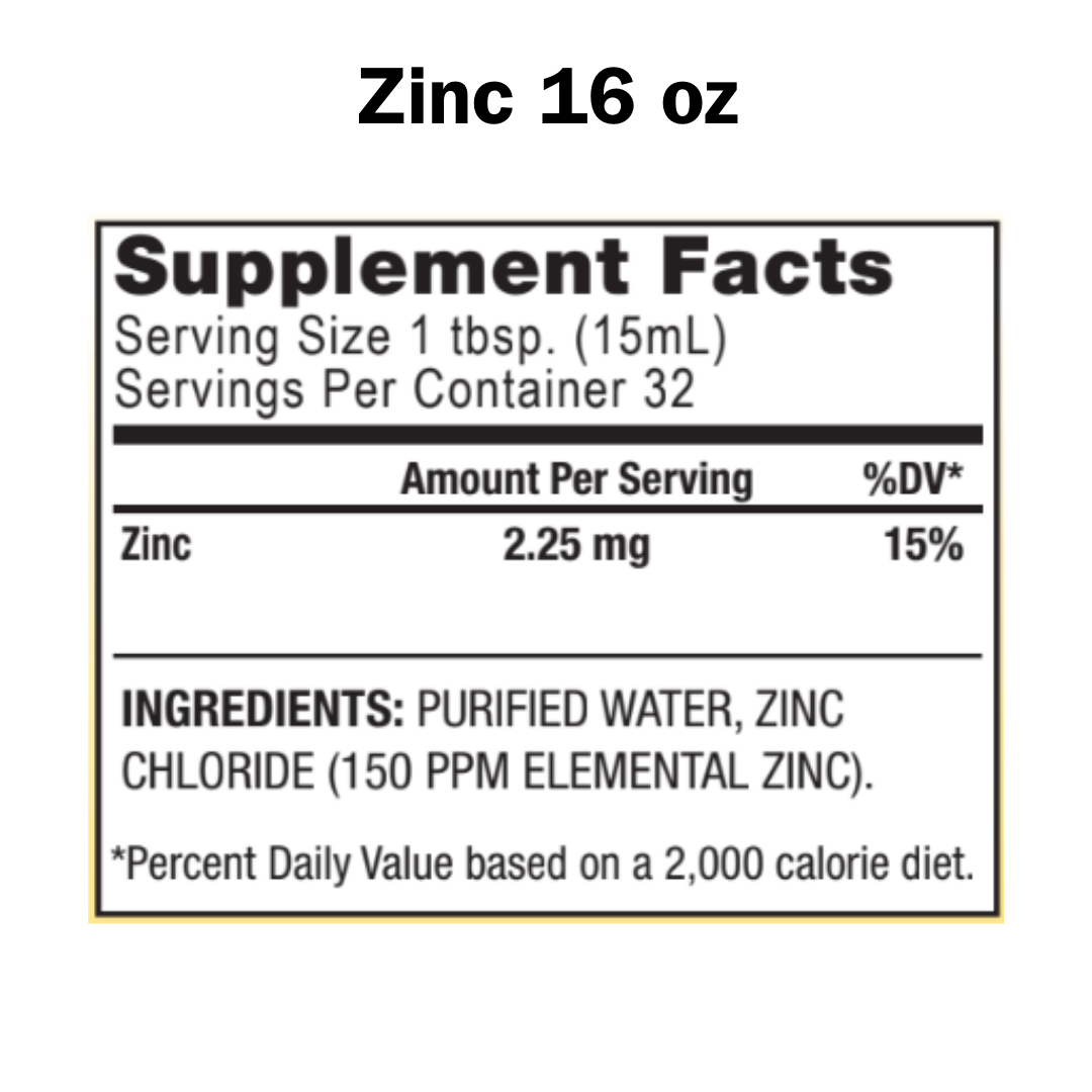 Supplement facts label for a product containing zinc, with serving size and ingredient list.