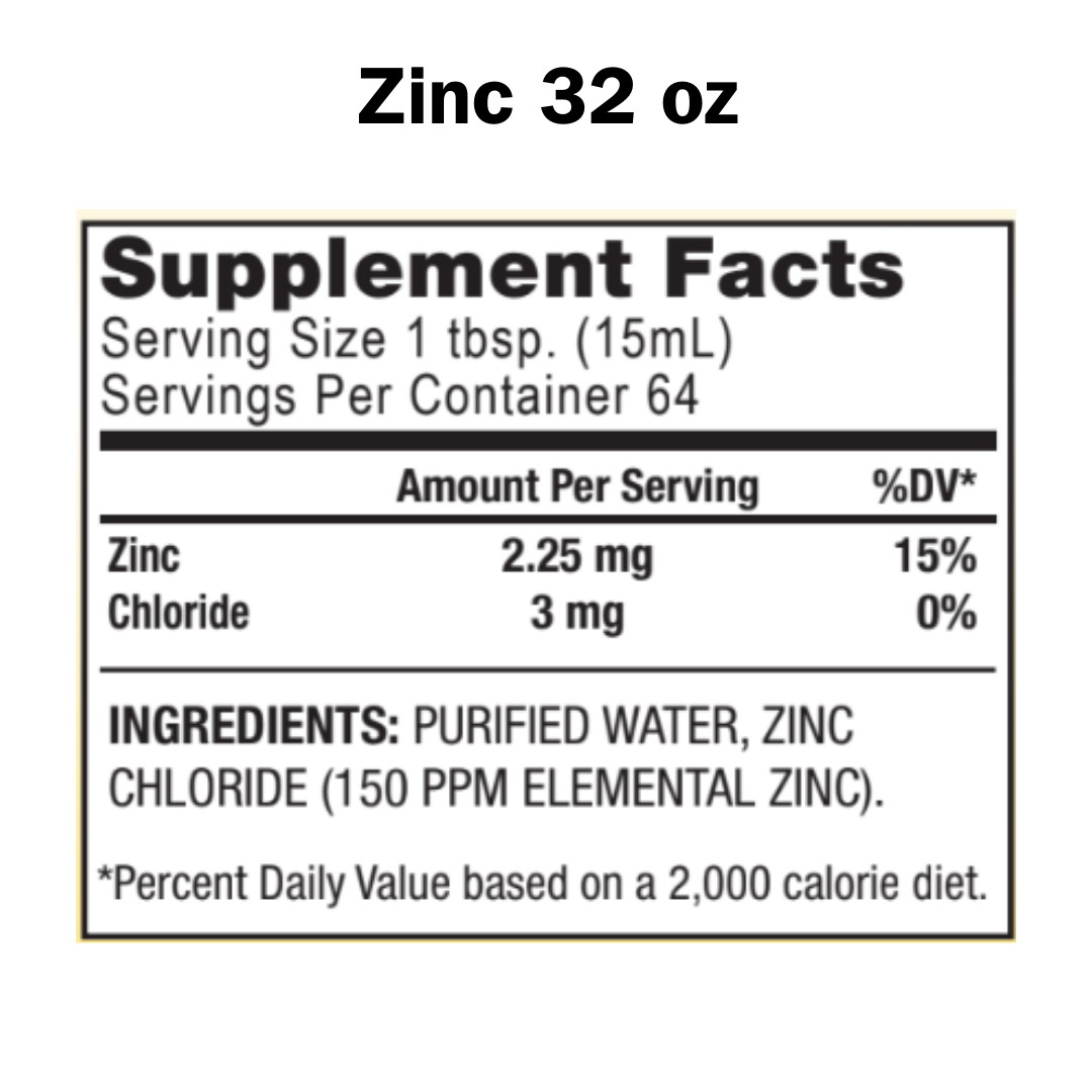 Supplement facts label for a product containing zinc and chloride.