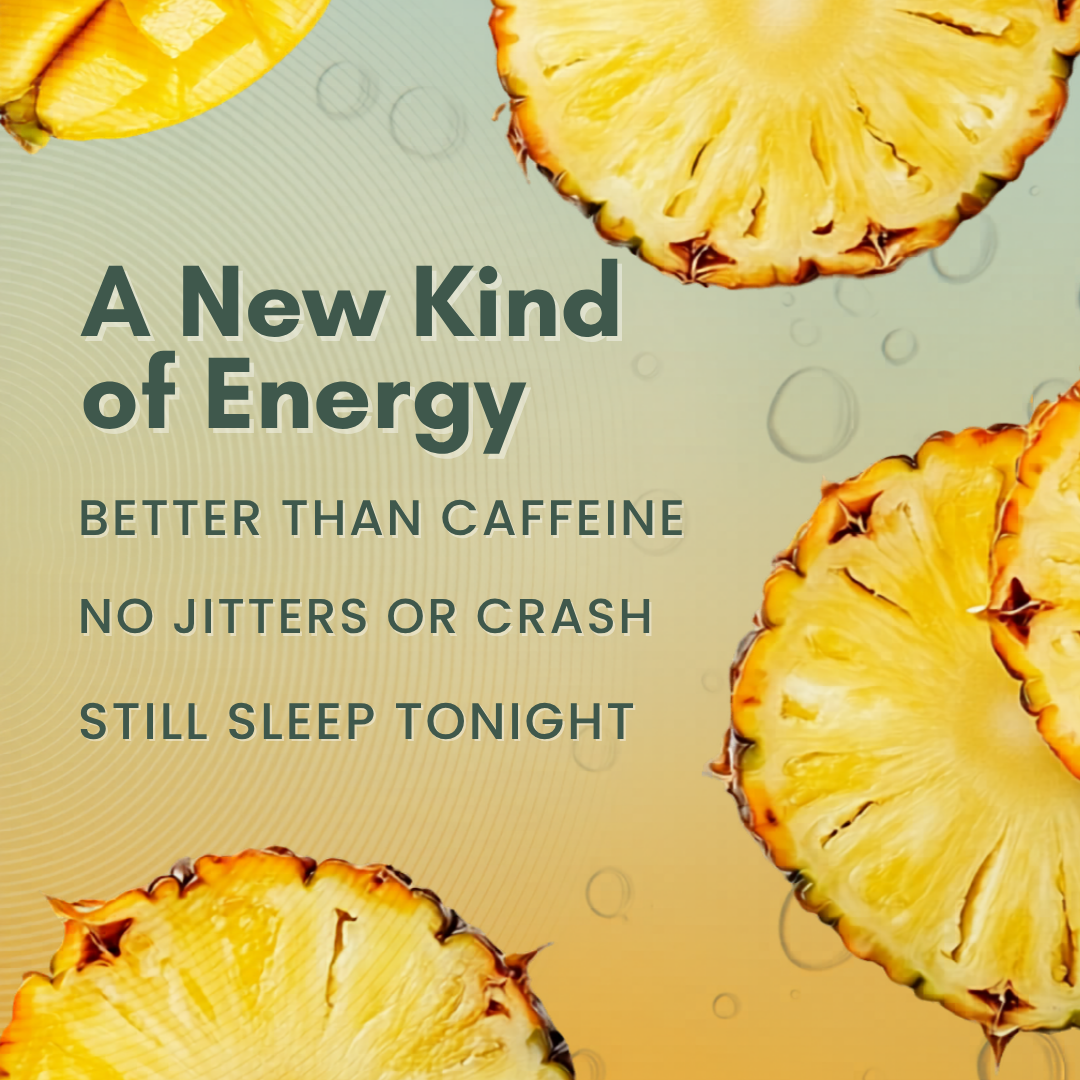Sliced pineapples with a motivational text overlay on a gradient background