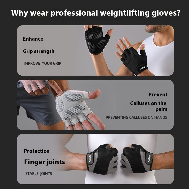 Promotional graphic about the benefits of wearing professional weightlifting gloves.