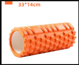 Orange foam roller with white center on a black background