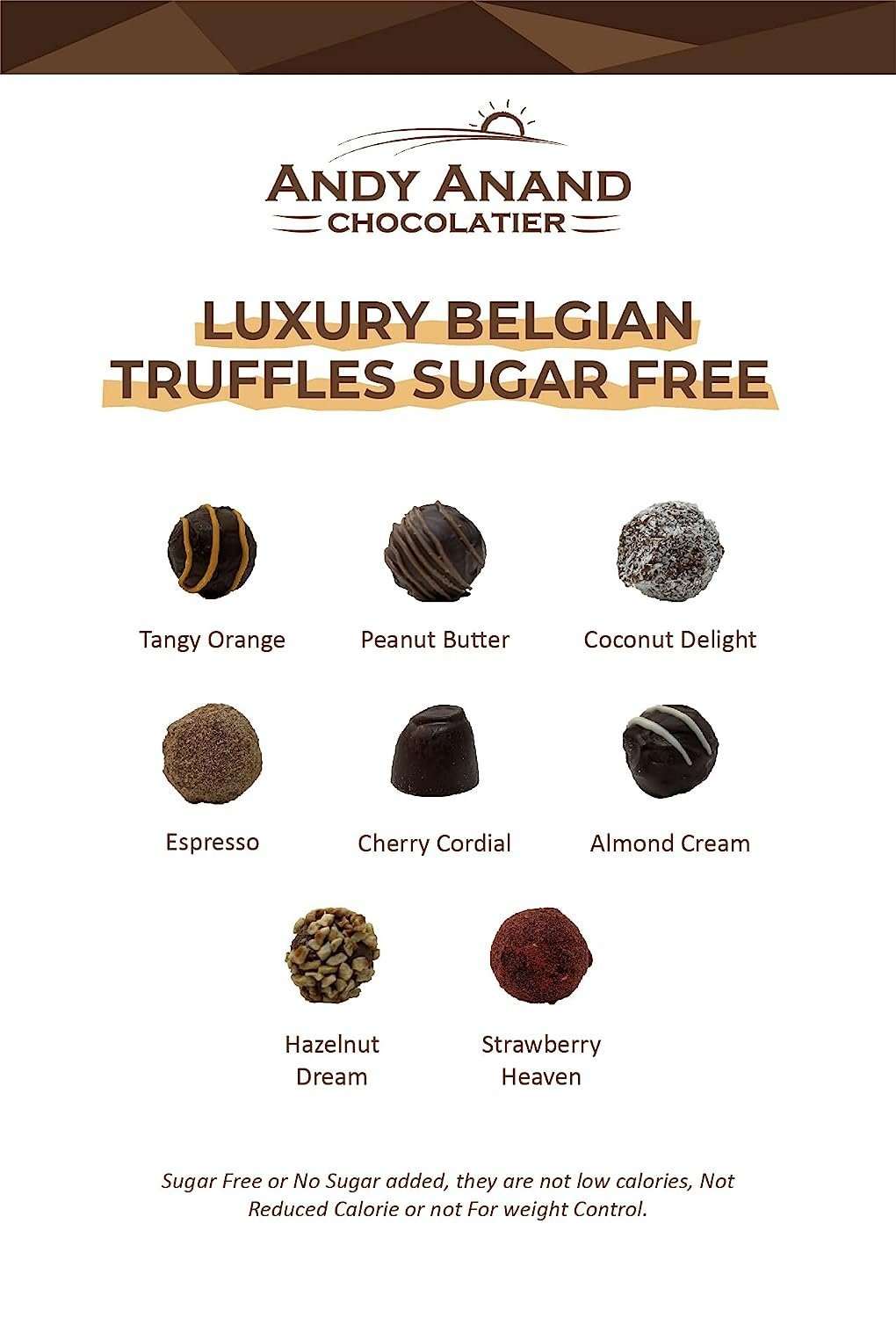 Andy Anand Sugar Free Belgian Chocolate Truffles – 15 Pc Luxury Assorted Flavors Gluten Free, 60% Cocoa Butter