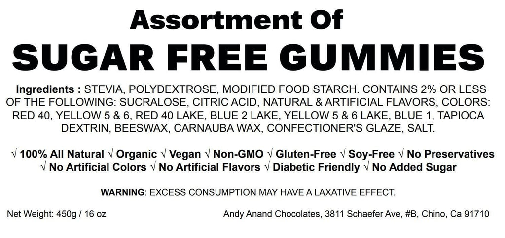 Andy Anand 30 Pc Sugar Free Gummies made with Agar Agar and sweetened with Stevia, Amazing-Delicious Assorted Flavors 7 Oz, Diabetic Friendly Gummies Candy