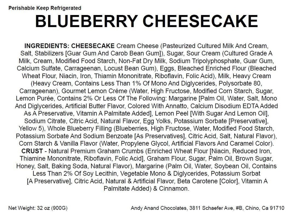 Andy Anand Blueberry Cheesecake 9" - Made in Traditional Way - Masterfully Crafted Bakeries with Cheesecake Delivery (2.6 lb)