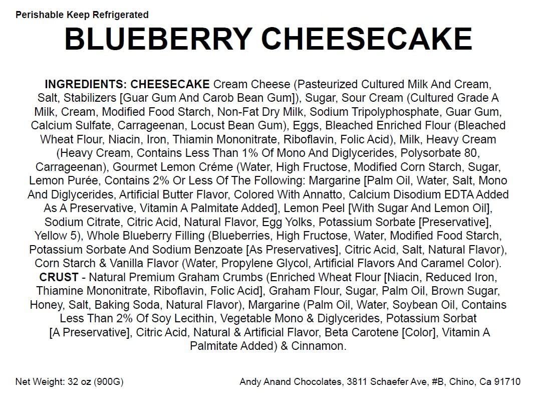 Andy Anand Blueberry Cheesecake 9" - Made in Traditional Way - Masterfully Crafted Bakeries with Cheesecake Delivery (2.6 lb)
