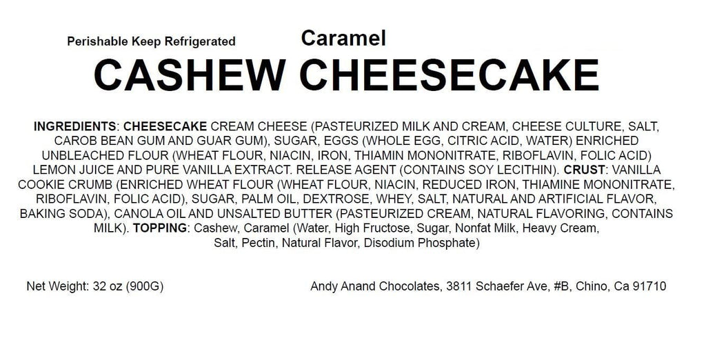 Andy Anand Caramel Cashew Cheesecake 9" - No Bake Required - Indulge in Delicious Cheesecakes - Order Now! (2.6 lbs)