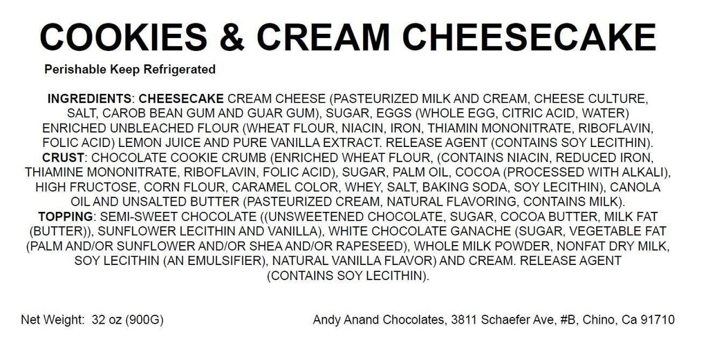 Andy Anand Cookies and Cream Cheesecake 9" - Made in Traditional Way - Freshly Baked Birthday Best Cheesecake in Ny Style (2 lbs)