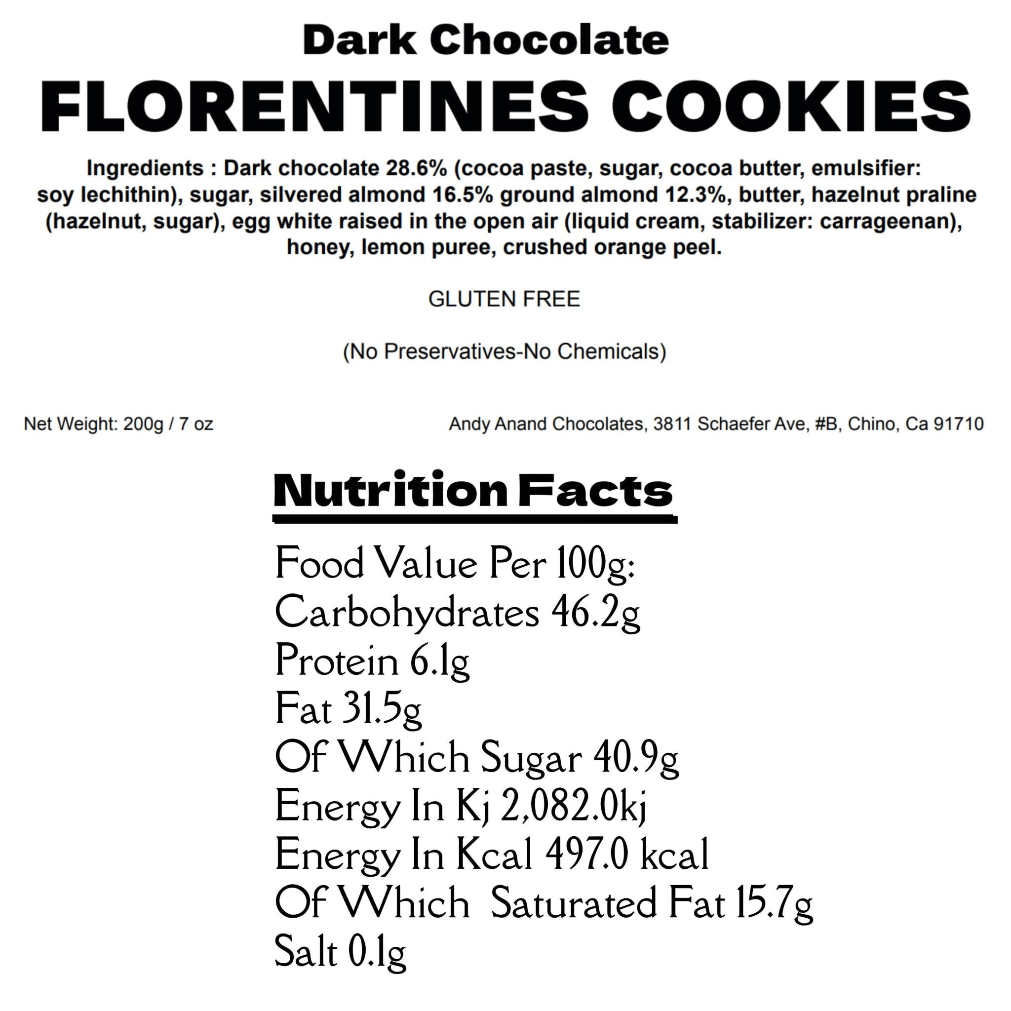 Andy Anand Dark Chocolate Florentine Biscuit Cookies Orange Almond 24 Pcs Imported from France, Candy