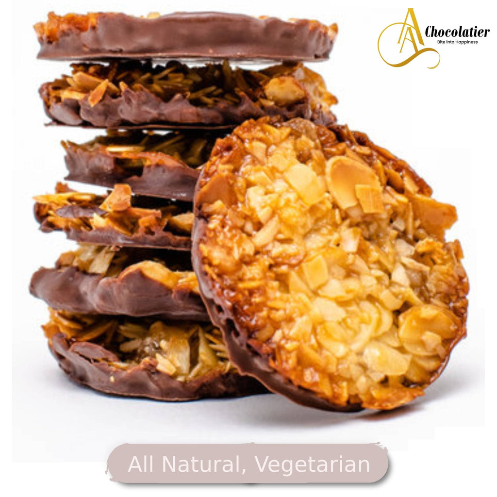 Andy Anand Dark Chocolate Florentine Biscuit Cookies Orange Almond 24 Pcs Imported from France, Candy
