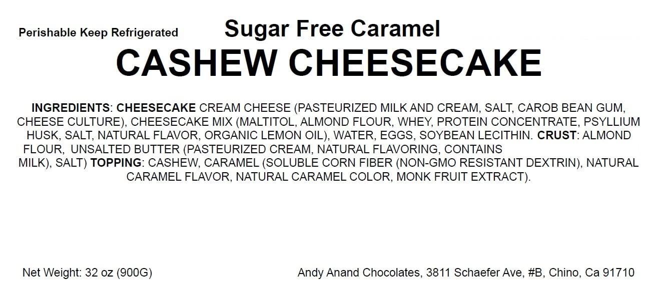 Andy Anand Gluten Free Sugar Free Caramel Cashew Cheesecake 9"- Delicious-Decadent Guilt-Free Treat" Best Cheese Cake Near Me For Celebrations & Delicious Diabetic Dessert (2.6 lbs)