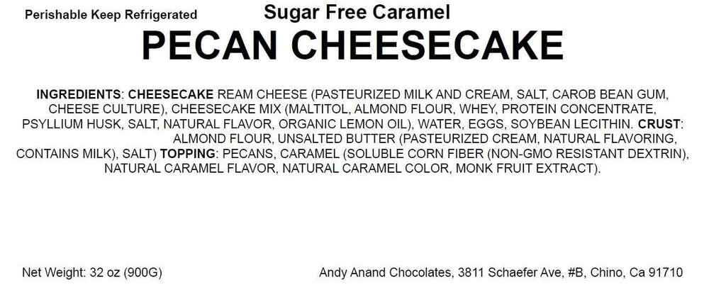 Andy Anand Delicious Gluten Free & Sugar Free Caramel Pecan Cheesecake 9" - All Natural Ingredients, Best Heavenly Creamy Sugar free Cheesecake Near Me For Celebrations & Dessert Lovers (2.8 lbs)